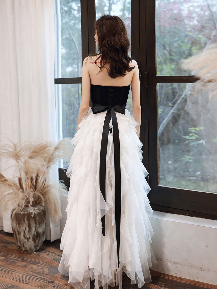 White Tulle Sweetheart Long Prom Dress, White Formal Graduation Dresses