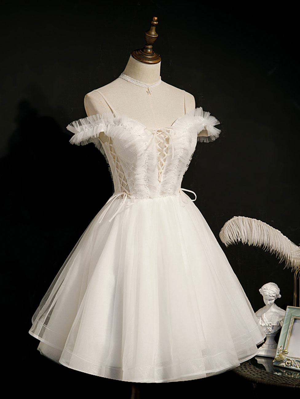 Off the Shoulder Short White Lace Prom Dresses, Short White Lace Formal Homecoming Dresses, US 6 / Custom Color / No Rush Off the Shoulder Short White Lace Prom Dresses, Short White Lace Formal Homecoming Dresses, US 6 / Custom Color / No Rush