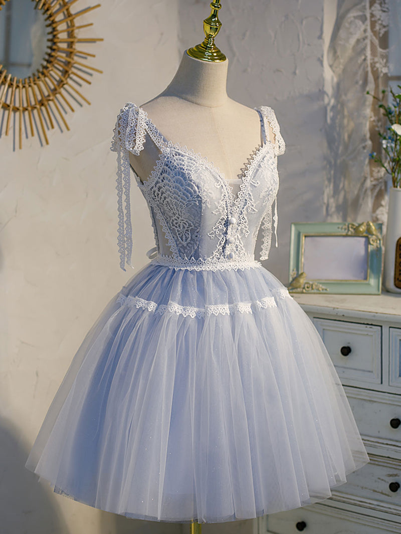 Short Blue Lace Prom Dresses, Short Blue Lace Formal Homecoming Dresses, US 8 / Custom Color / No Rush Short Blue Lace Prom Dresses, Short Blue Lace Formal Homecoming Dresses, US 8 / Custom Color / No Rush