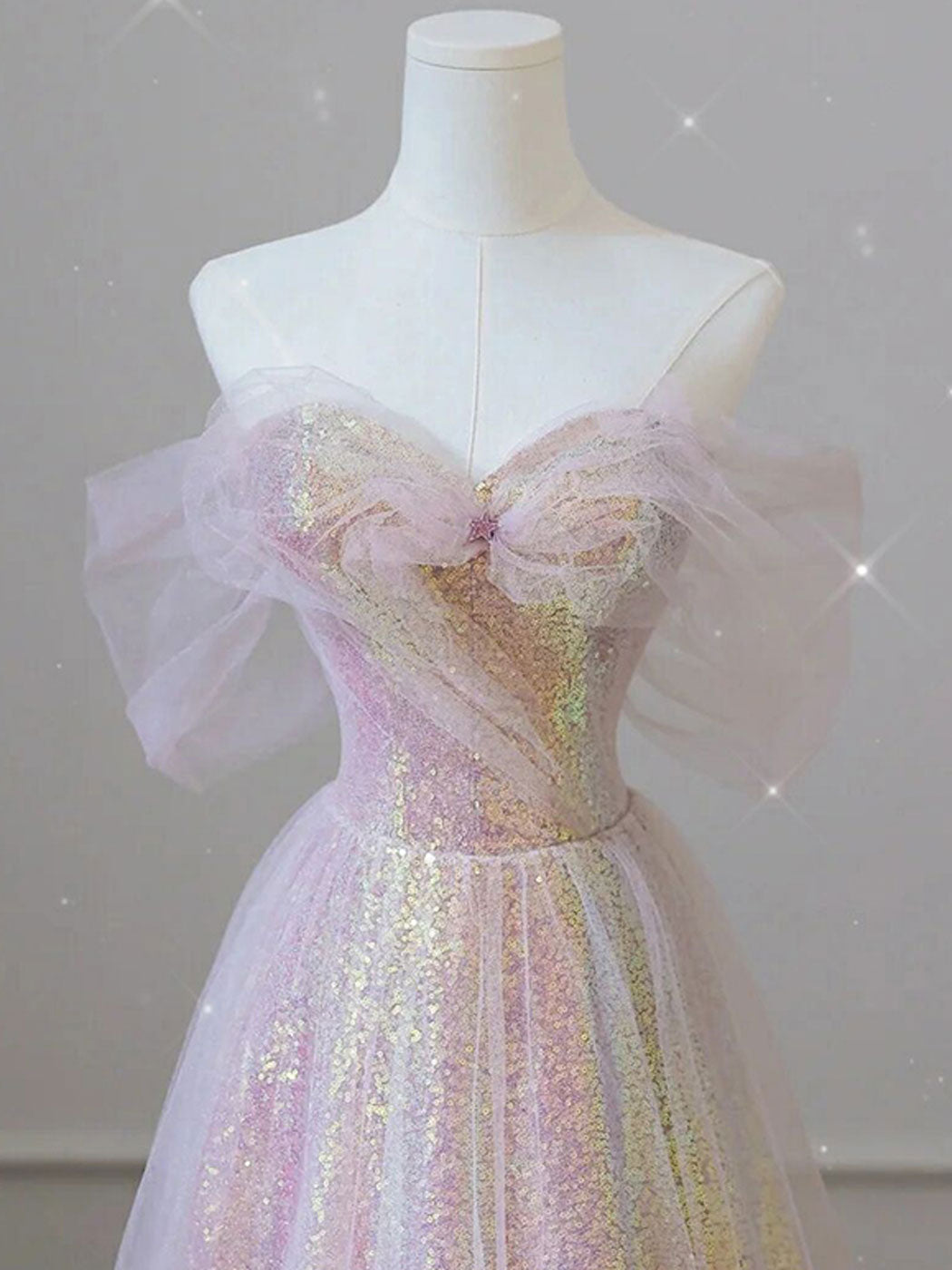 A-Line Sweetheart Neck Tulle Sequin Long Prom Dress Tulle Party Dress