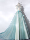 A-Line Tulle Green Long Prom Dress