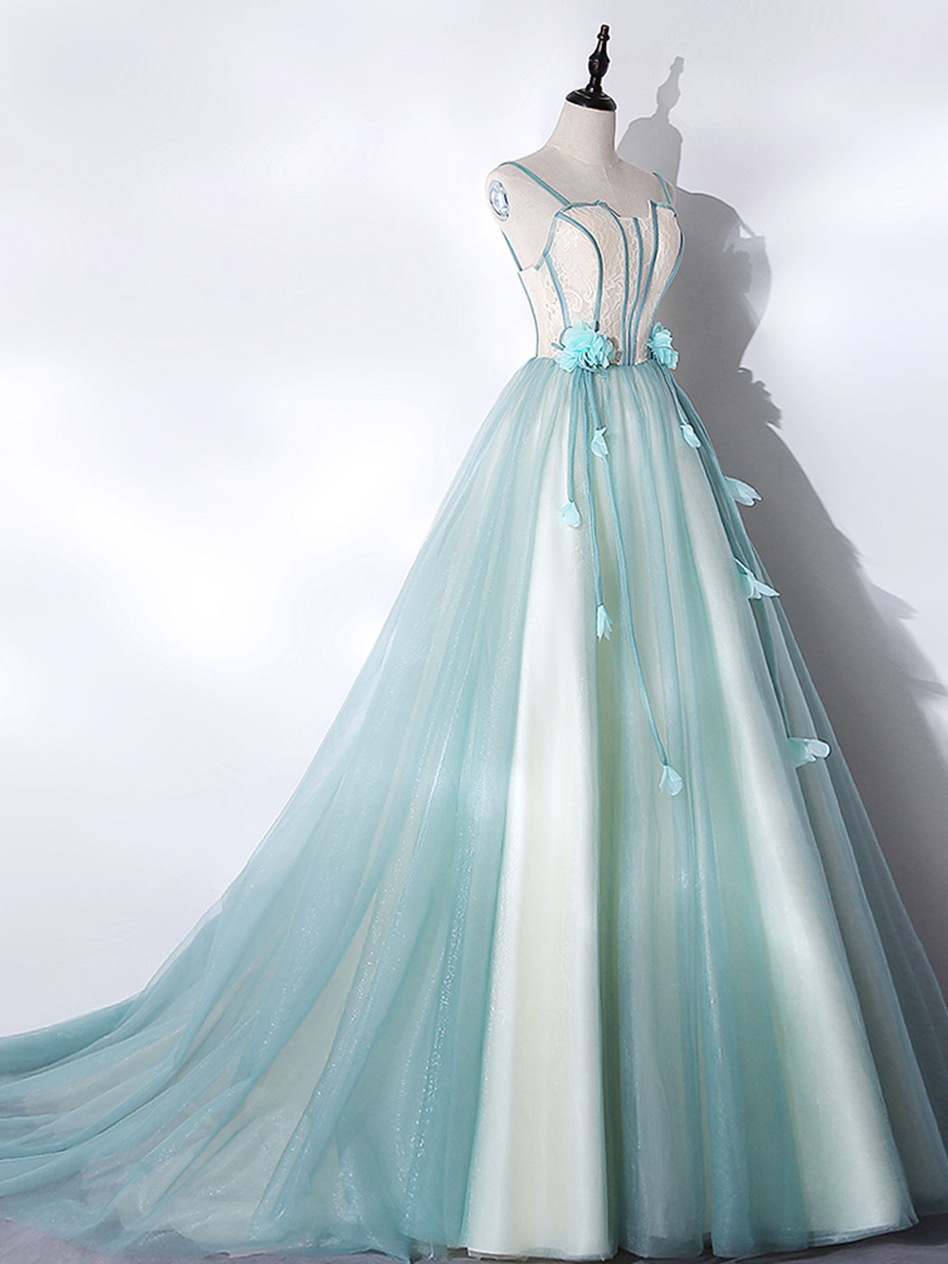 A-Line Tulle Green Long Prom Dress, Green Graduation Dress with Sweep shopluu A-Line Tulle Green Long Prom Dress, Green Graduation Dress with Sweep shopluu