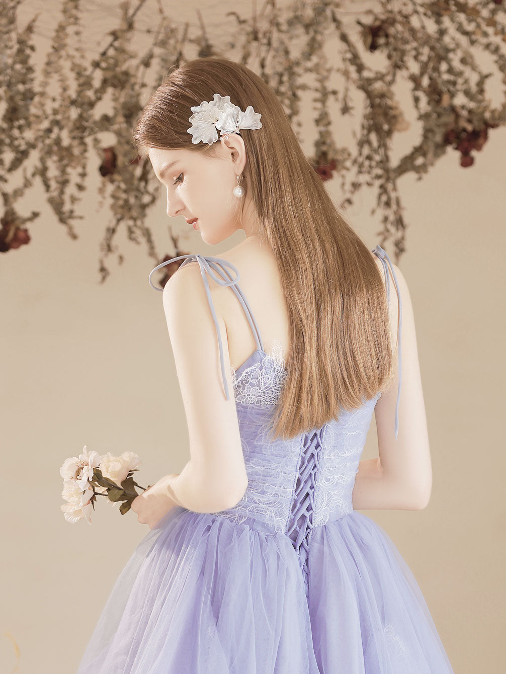 Purple Tulle Long Prom Dresses