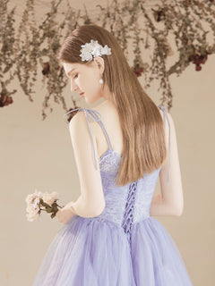 Purple Tulle Long Prom Dresses