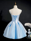 Simple Sweetheart Neck Satin Short Blue Prom Dresses, Puffy Blue Homecoming Dresses