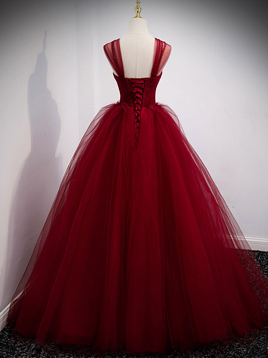 A-Line Sweetheart Off Shoulder Lace Long Prom Dress, Tulle Formal Dresses