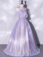 Purple A-Line Tulle Sequin Long Prom Dress, Purple Sequin Long Formal Dress