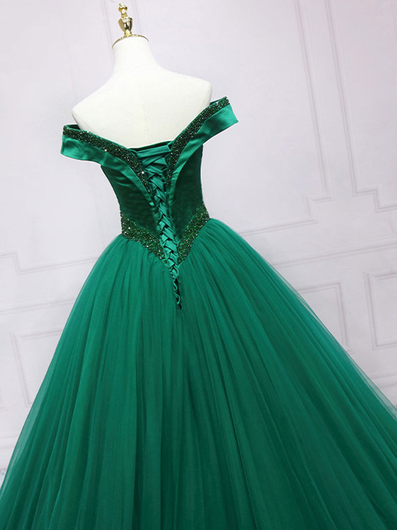 Green Tulle Beads Long Prom Dress, Beautiful Off The Shoulder Party Dress US 4 / Custom Color Green Tulle Beads Long Prom Dress, Beautiful Off The Shoulder Party Dress US 4 / Custom Color