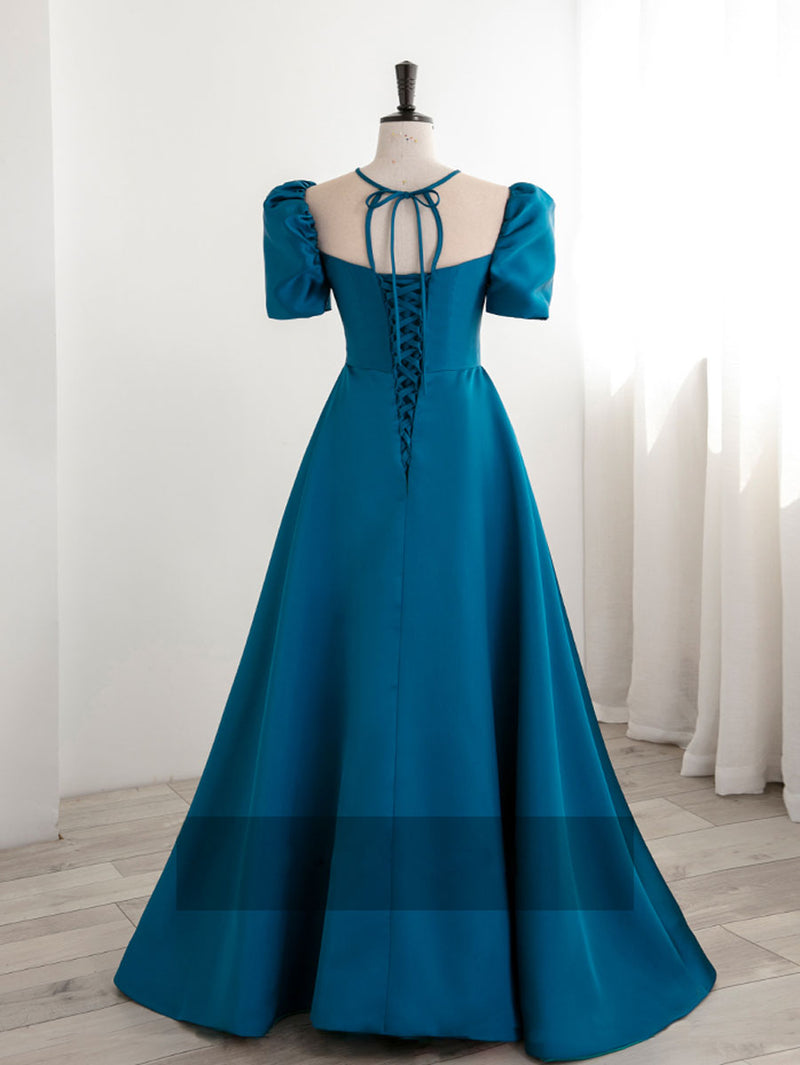 A-Line Satin Blue Long Prom Dress, Blue Long Formal Evening Dresses shopluu A-Line Satin Blue Long Prom Dress, Blue Long Formal Evening Dresses shopluu
