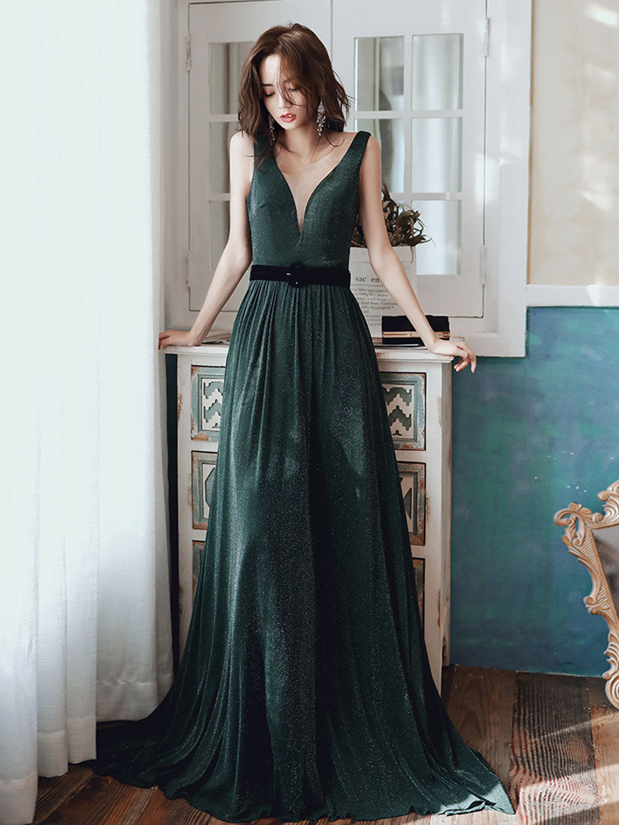 Simple Green V Neck Long Prom Dresses, Green Evening Dresses US 6 / Custom Color Simple Green V Neck Long Prom Dresses, Green Evening Dresses US 6 / Custom Color