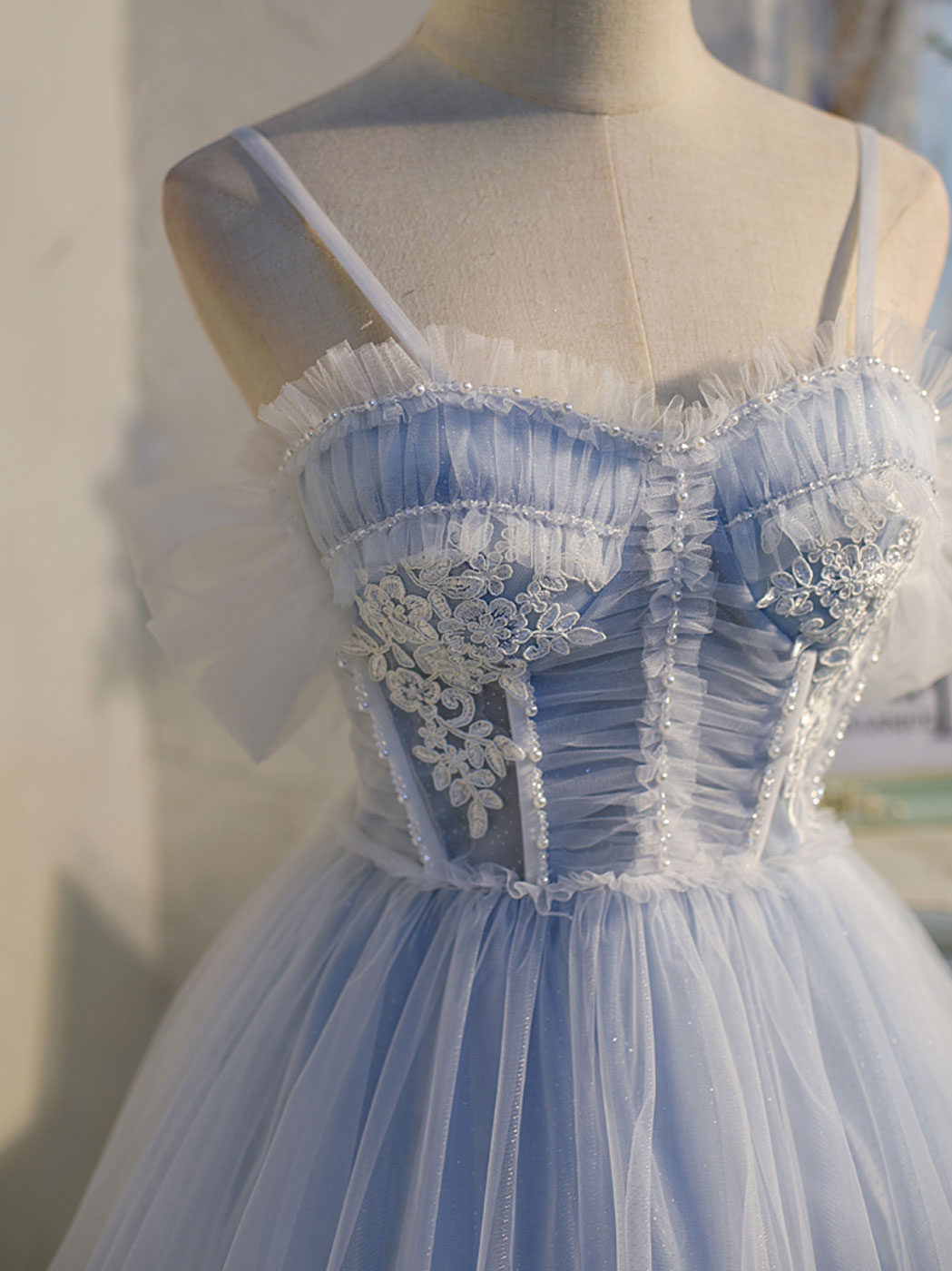 Blue Short Prom Dress, Puffy Cute Blue Homecoming Dress with Lace – shopluu