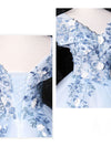 Blue V Neck Tulle Lace Long Formal Prom Dresses. Blue Sweet 16 Dresses