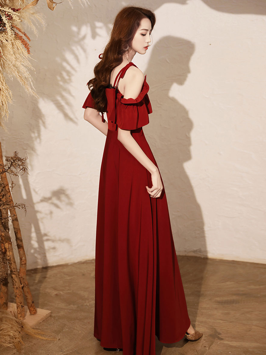 Simple Burgundy Satin Long Prom Dress, Burgundy Formal Dresses – shopluu
