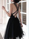 Black Backless Tulle Short Prom Dress, Black Homecoming Dresses