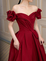 Simple Burgundy Satin Long Prom Dress, Burgundy Bridesmaid Dress