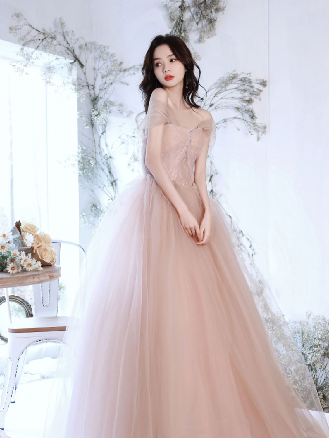 Pink Tulle Lace Long Formal Dresses, A-Line Evening Dresses US 16 / Pink Pink Tulle Lace Long Formal Dresses, A-Line Evening Dresses US 16 / Pink