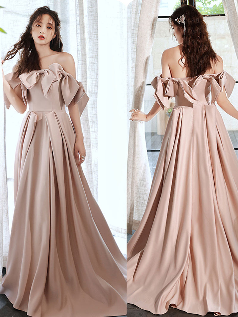 Pink Long Prom Dresses, Off Shoulder Long Formal Graduation Dresses US 6 / Custom Color Pink Long Prom Dresses, Off Shoulder Long Formal Graduation Dresses US 6 / Custom Color