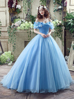 Blue Off Shoulder Long Prom Dresses, Formal Gown Blue Sweet 16 Dresses