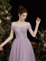 Purple Tulle Sequin Long Prom Dress, Purple Tulle Formal Dress