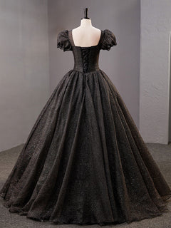 Shiny Tulle Black Evening Dresses