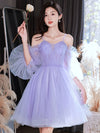 Purple Sweetheart Neck Tulle Short Prom Dress, Puffy Purple Homecoming Dresses