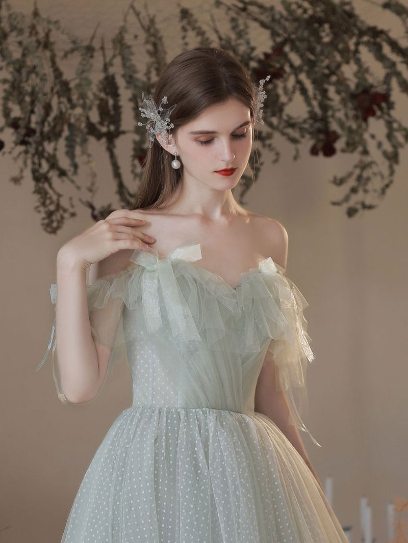 Green A Line Tulle Long Prom Dresses, Green Formal Graduation Dress shopluu Green A Line Tulle Long Prom Dresses, Green Formal Graduation Dress shopluu