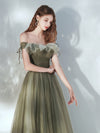 Green Aline Tulle Long Prom Dress, Green Tulle Formal Dress