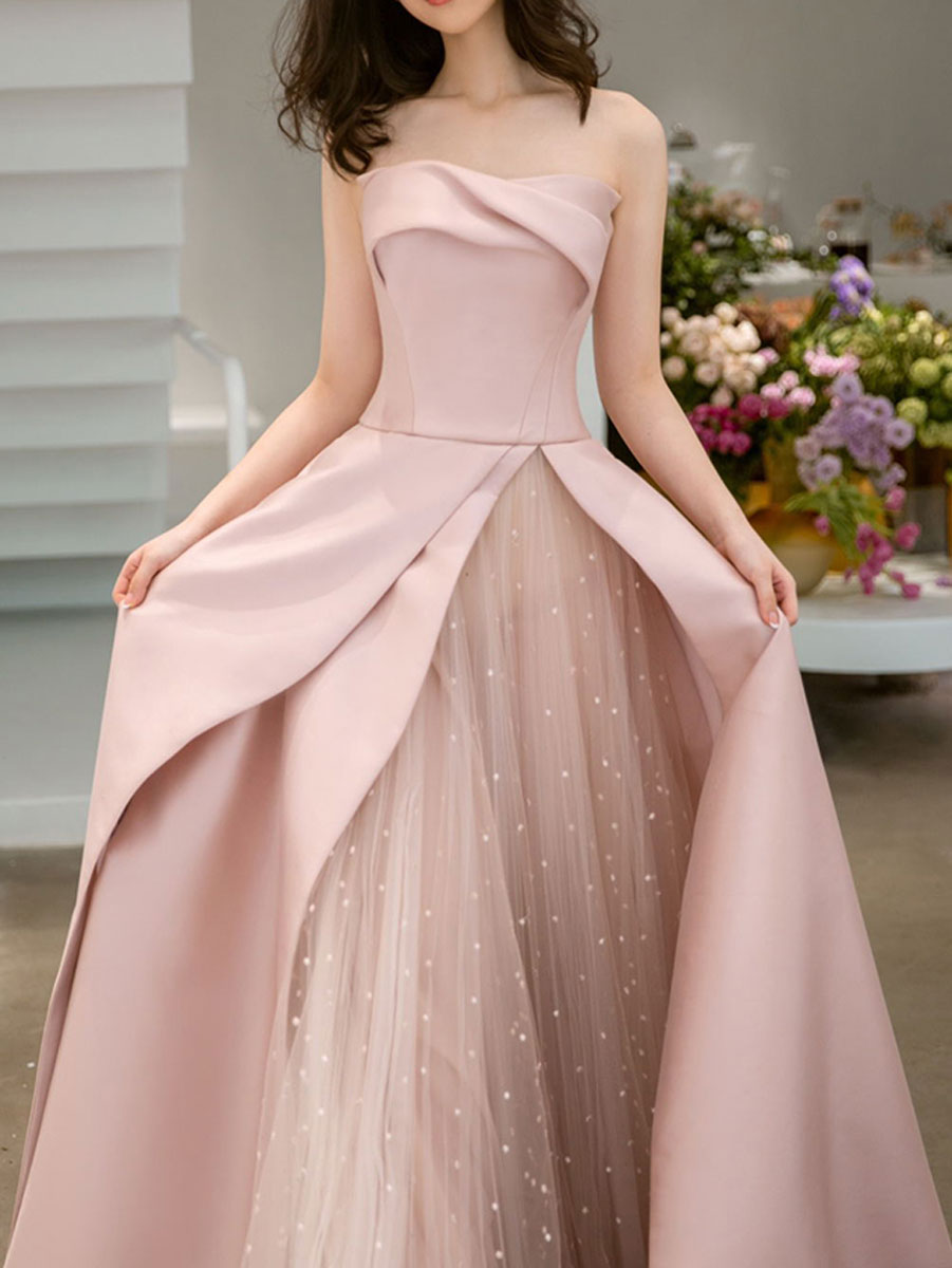 Pink Satin Tulle Long Prom Dress, Pink Formal Bridesmaid Dresses US 14 / Custom Color