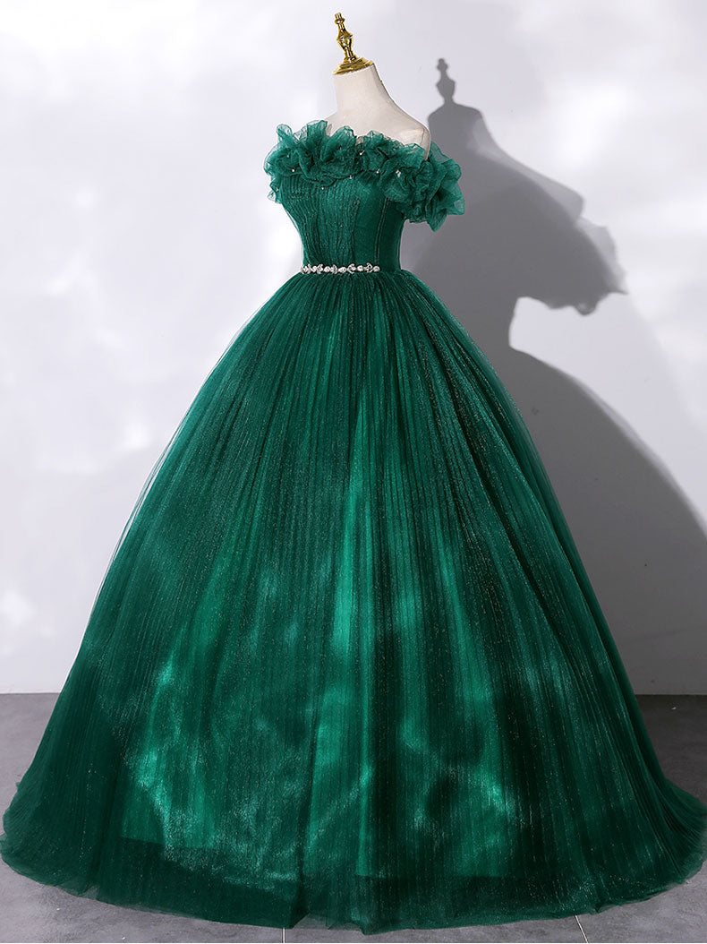 Green Off Shoulder Tulle Formal Dress, A-Line Long Prom Dress US 16 / Green Green Off Shoulder Tulle Formal Dress, A-Line Long Prom Dress US 16 / Green