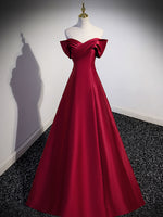 A-Line Burgundy Off Shoulder Long Prom Dress, Burgundy Evening Dress
