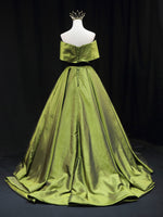 Green A line Satin Long Prom Dress, Green Satin Formal Evening Dresses