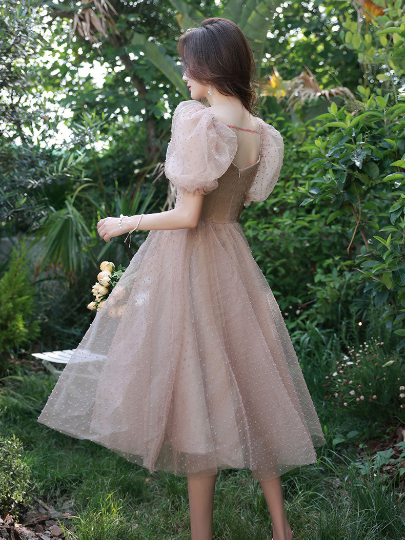 Bean Pink Powder Short Prom Dress, Cute Tulle Homecoming Dress