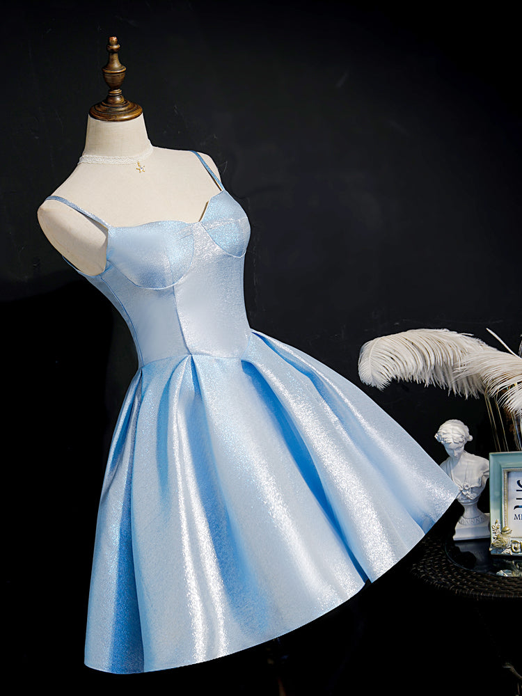 Simple Sweetheart Neck Satin Short Blue Prom Dresses, Puffy Blue Homec shopluu Simple Sweetheart Neck Satin Short Blue Prom Dresses, Puffy Blue Homec shopluu
