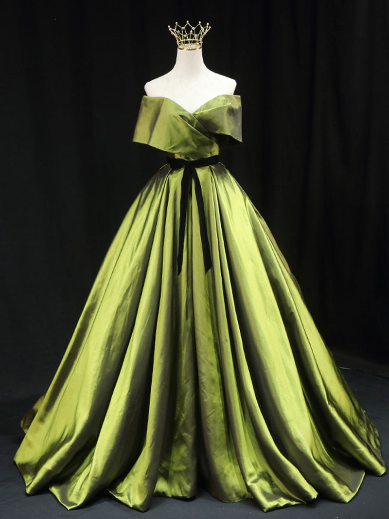 Green A line Satin Long Prom Dress, Green Satin Formal Evening Dresses ...