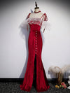 Burgundy Mermaid Long Prom Dress, Velvet Long Formal Dresses