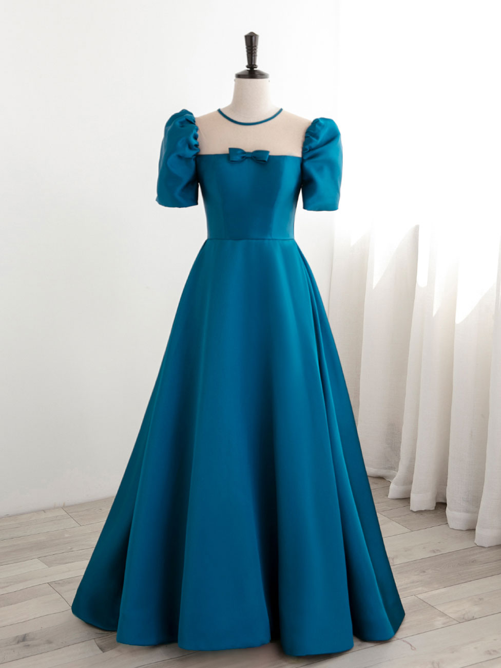 A-Line Satin Blue Long Prom Dress, Blue Long Formal Evening Dresses