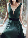 Simple Green V Neck Long Prom Dresses, Green Evening Dresses