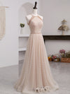Champagne Pink Long Prom Dress, A Line Tulle Formal Dress Graduation Dresses