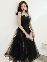 Black tulle short prom dress, black short formal puffy homecoming dresses