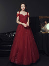 Elegant Sweetheart Neck Burgundy Long Prom Dress, A line Backless Evening Dresses