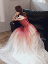 A line Sweetheart Neck Tulle Long Prom Dress Burgundy Off Shoulder Evening Dress