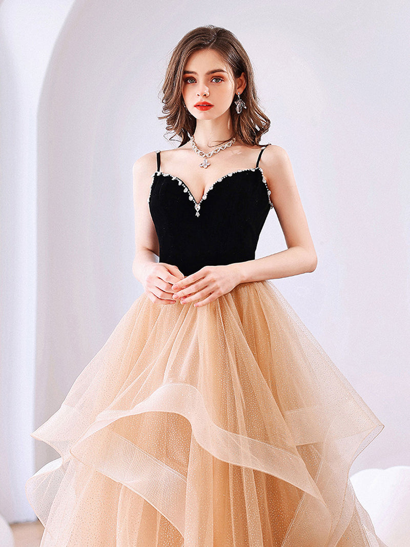 Champagne Tulle Long Prom Dresses, Champagne Tulle Formal Graduation D shopluu Champagne Tulle Long Prom Dresses, Champagne Tulle Formal Graduation D shopluu