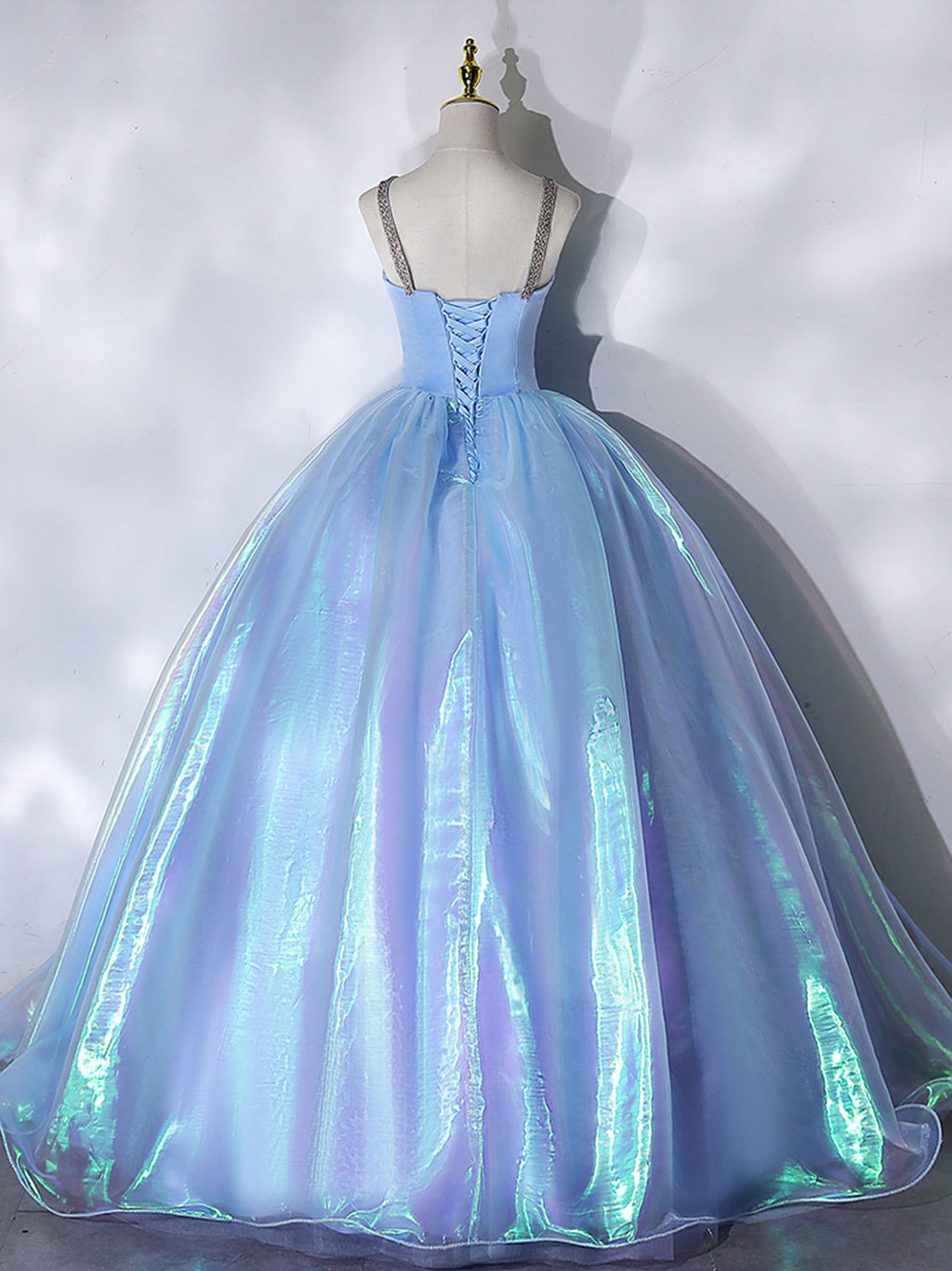 Blue Sweetheart Neck Long Prom Dress, Unique Blue Sweet 16 Dress