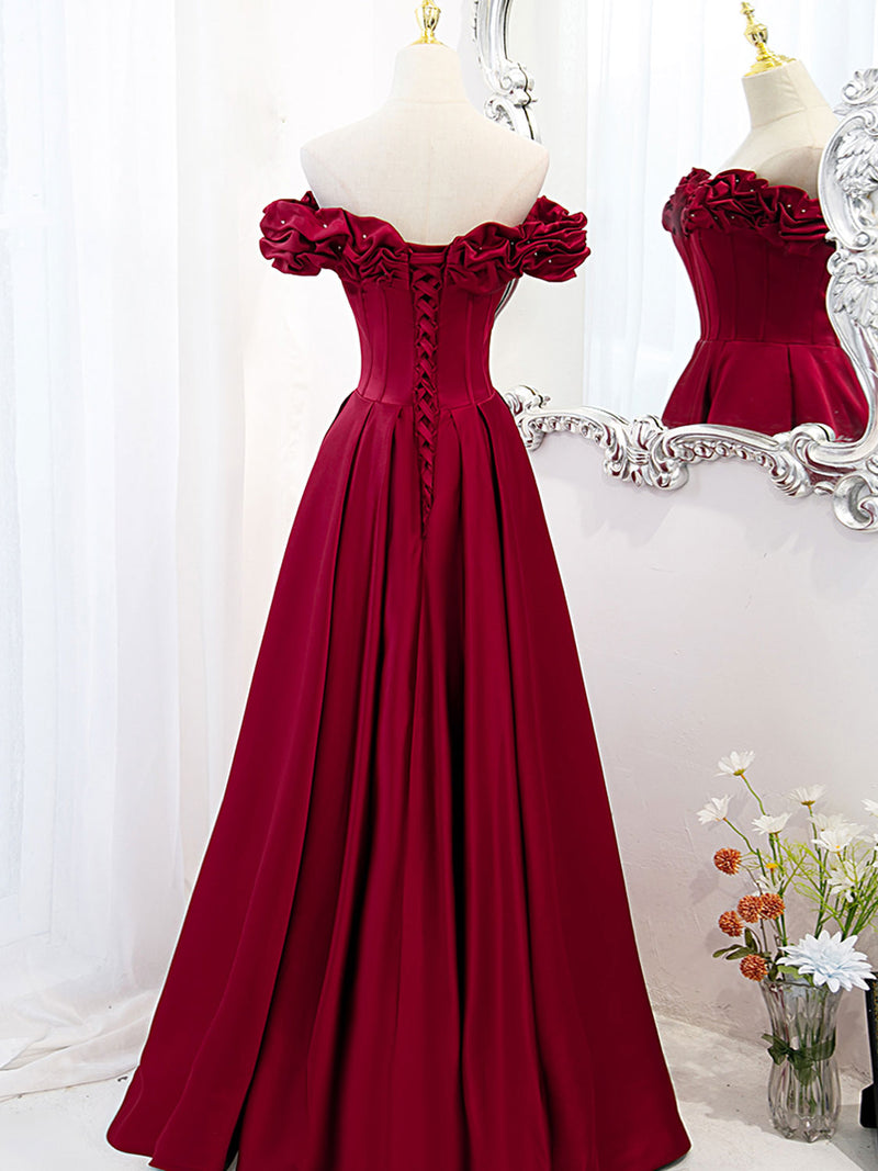 Satin Burgundy Evening Dress