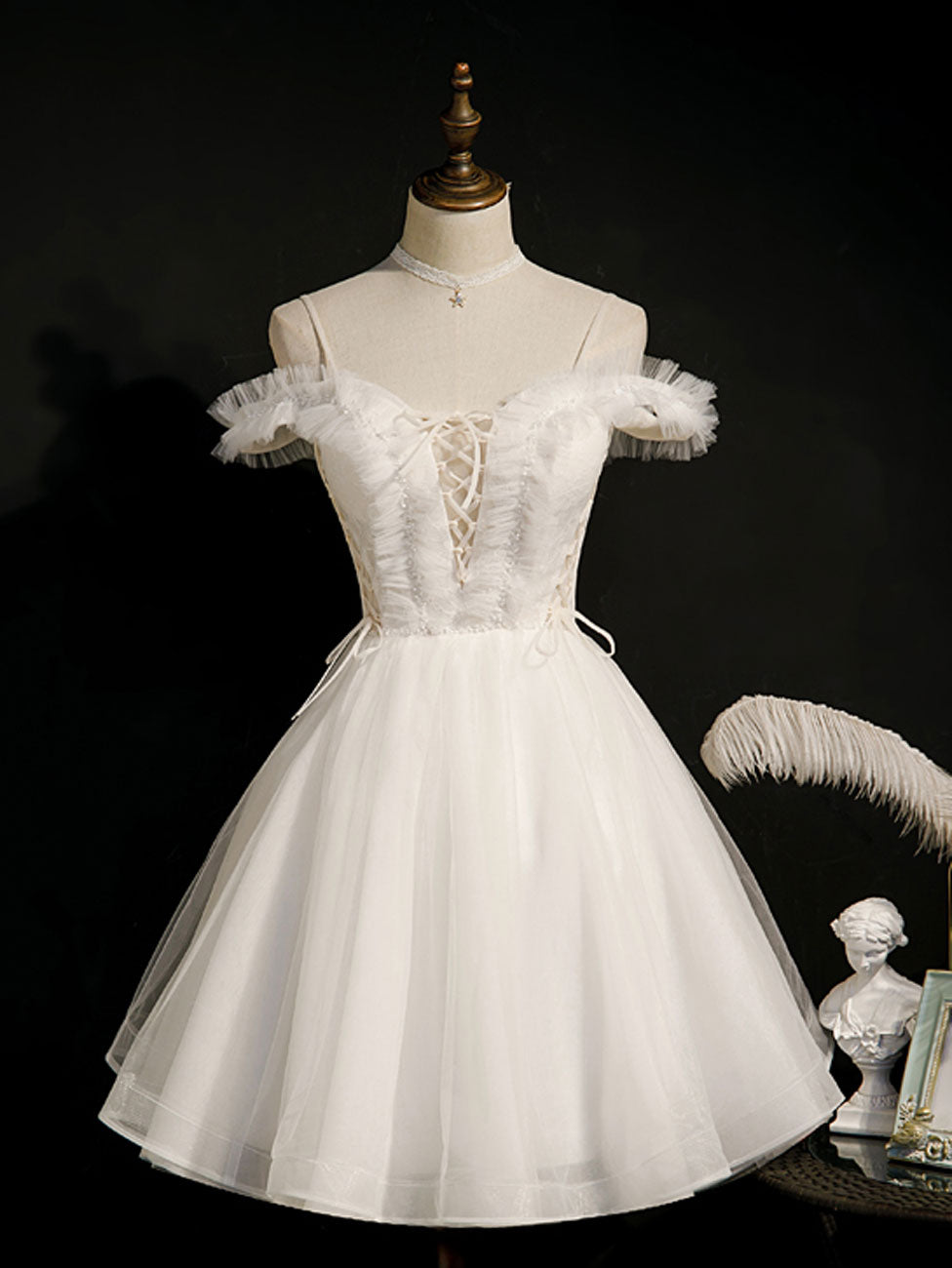 White Short Prom Dresses, Off Shoulder White Puffy Homecoming Dresses US 6 / Custom Color