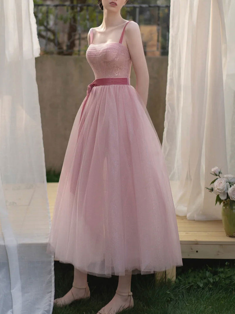 Pink Aline Tulle Short Prom Dress Pink Homecoming Dress