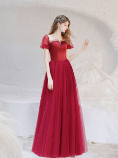 A-Line Burgundy Long Prom Dresses