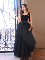 Black Sweetheart Tulle Long Prom Dress, Black Tulle Formal Graduation Dresses