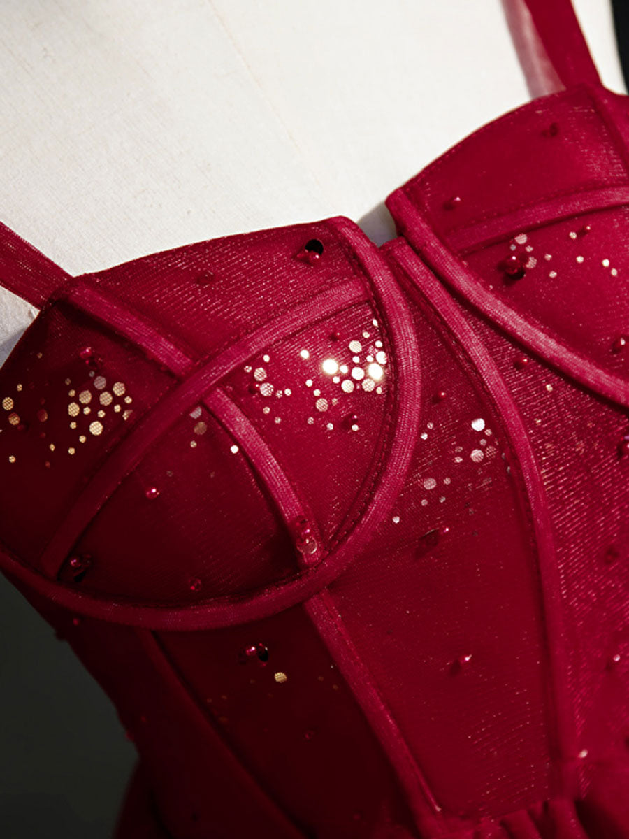 Burgundy Sweetheart Neck Tulle Sequin Short Prom Dress, Puffy Cute Homecoming Dresses US 16 / Burgundy Burgundy Sweetheart Neck Tulle Sequin Short Prom Dress, Puffy Cute Homecoming Dresses US 16 / Burgundy