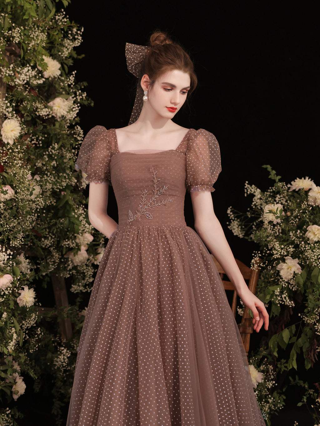 Simple Brown Tulle Long Prom Dress, Tulle Evening Dress – shopluu